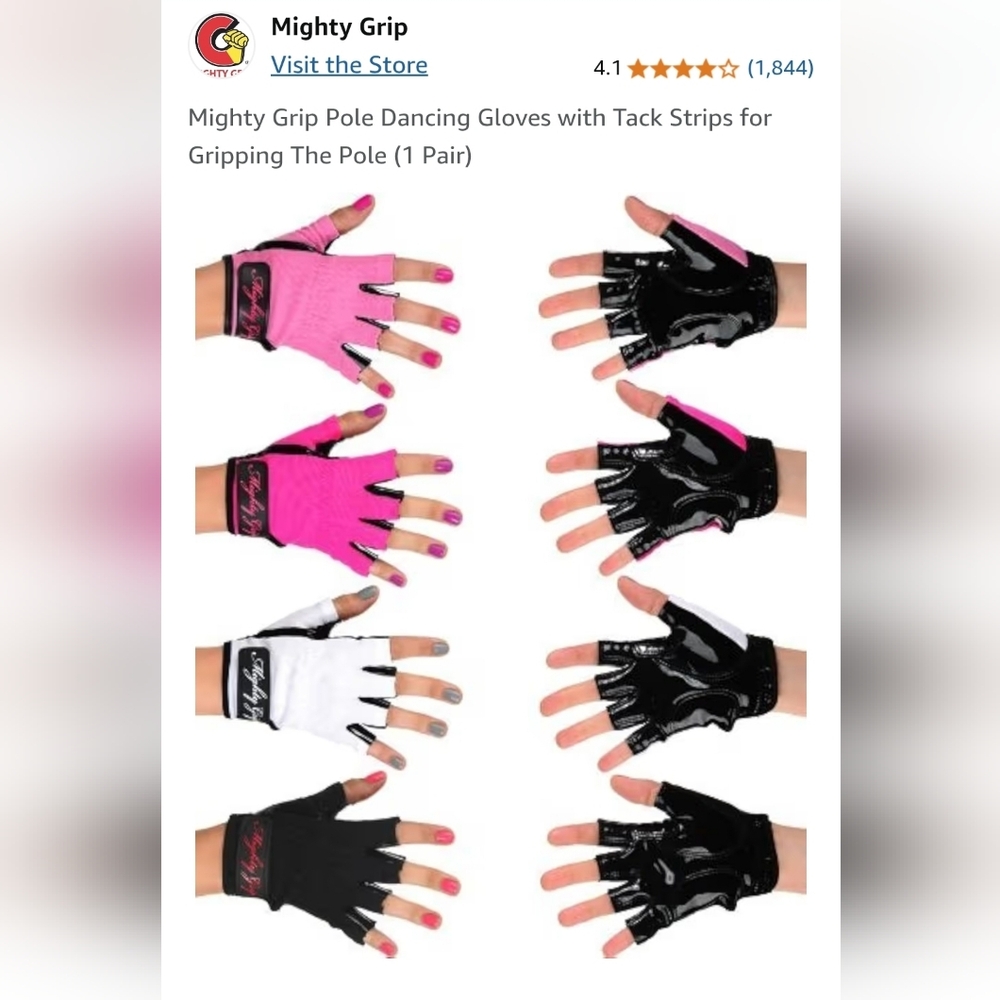 Mighty Grip MD Black Pole Dancing Gloves with Tack Strips for Gripping The Pole